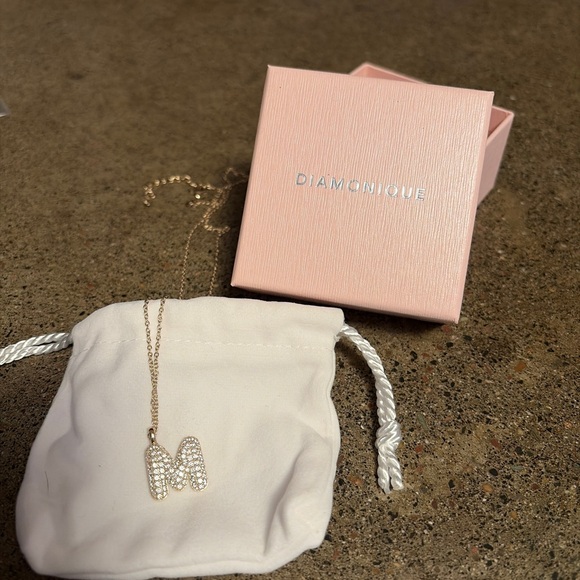 Diamonique Gold 'M' Pendant Necklace - Picture 4 of 4